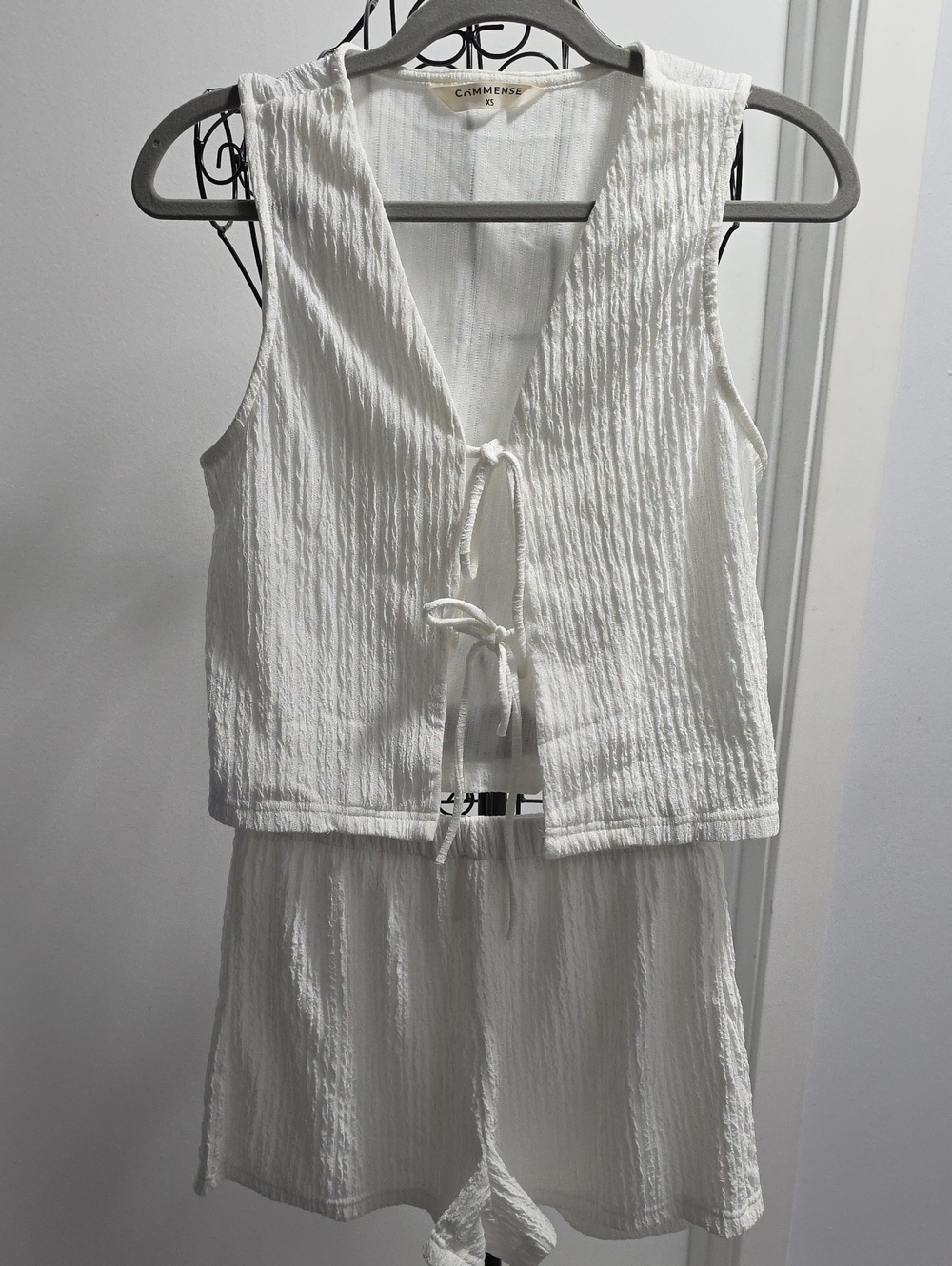Commense White Textured Tie-Front Two-Piece Set